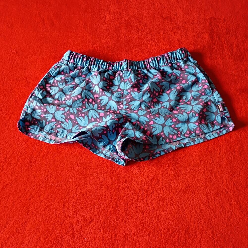 Patagonia Barely Baggies Shorts Pollen Confetti Dolomite Blue Women Size L